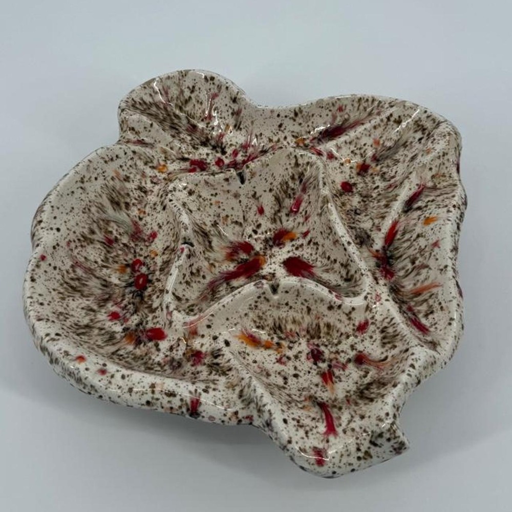 Handmade Ceramic Speckled Pottery Bowl Red Black Orange Beige Mid Century Style